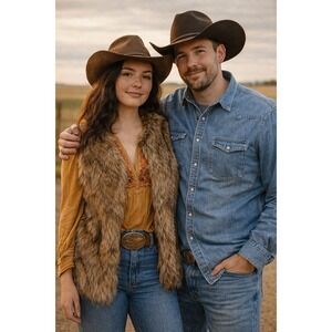 Boho Western Farm Cowgirl Ranch‎ Festival Golden Brown Faux Fur XS Vest Pockets